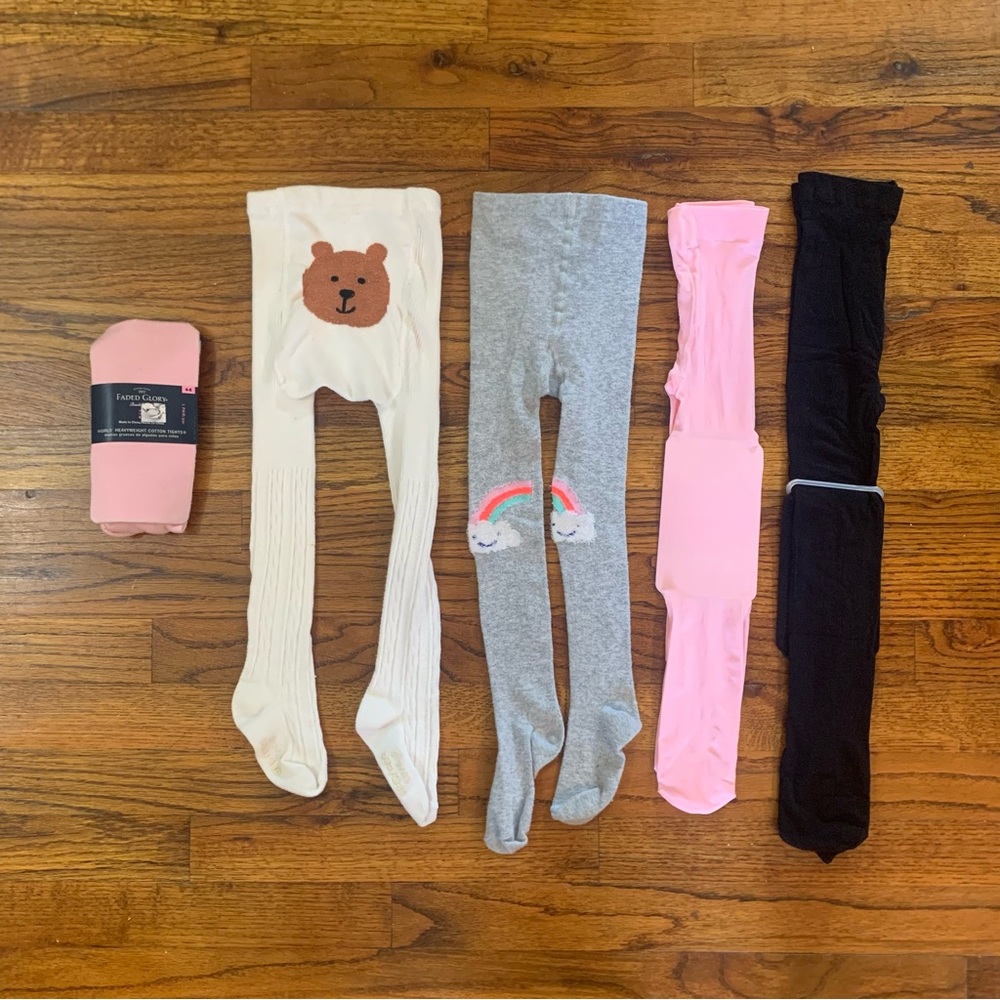 Little Girls Stockings Tights Pantyhose Bundle Pink NWT Gray Rainbow White Bear